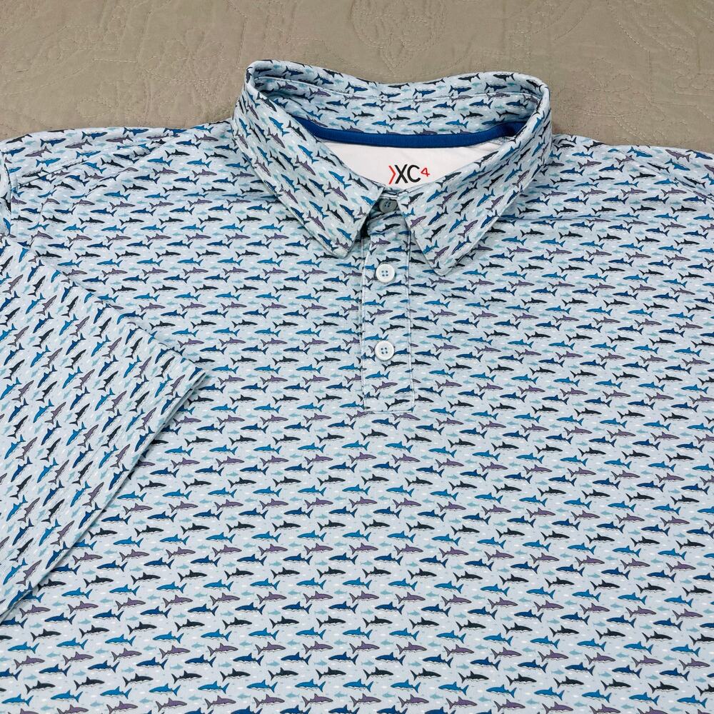 Johnston & Murphy XL Blue Shark Print Short Sleeved Polo Shirt